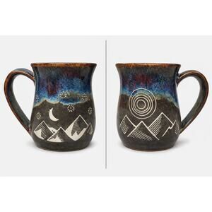 Bread + Badger Mountain Moon Pottery Mug Blue Brown Handmade Ceramic